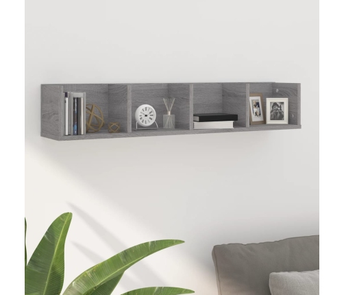 vidaXL Estante de pared para CD madera contrachapada gris 100x18x18 cm