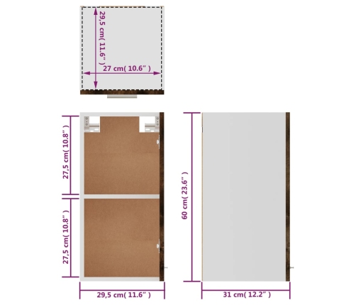 Mueble colgante madera ingeniería roble ahumado 29,5x31x60cm