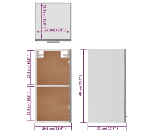 Armario colgante madera ingeniería gris sonoma 29,5x31x60 cm