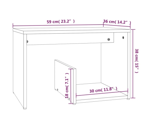 vidaXL Mesa auxiliar madera contrachapada roble ahumado 59x36x38 cm