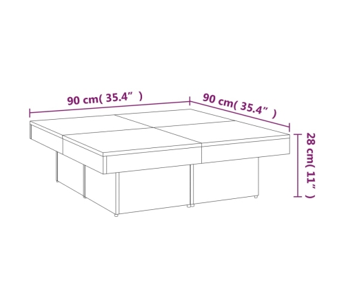 Mesa de centro madera contrachapada roble ahumado 90x90x28 cm