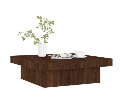 Mesa de centro de madera contrachapada roble marrón 90x90x28 cm