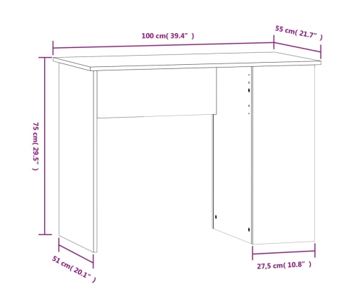 Escritorio de madera contrachapada blanco 100x55x75 cm