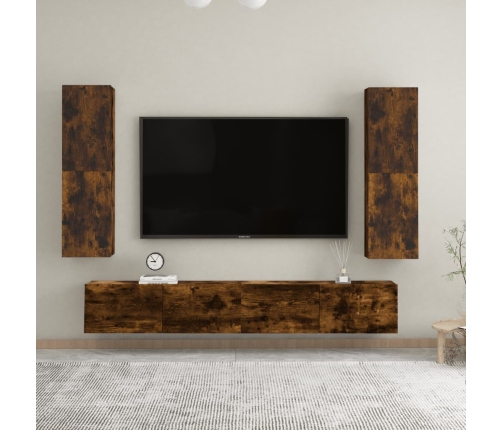 Muebles TV de pared 2 uds color roble ahumado 30,5x30x110 cm