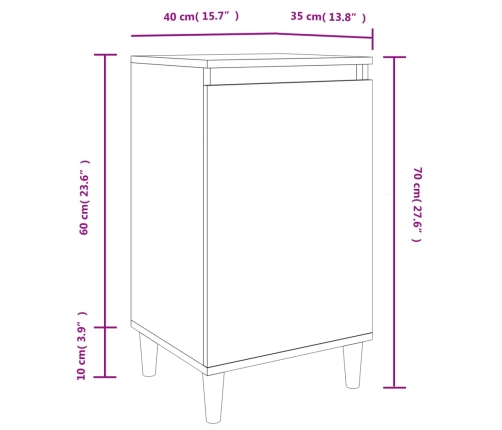 Mesita de noche madera contrachapada blanco brillo 40x35x70 cm