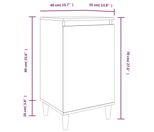 vidaXL Mesitas noche 2 uds madera contrachapada roble humo 40x35x70 cm