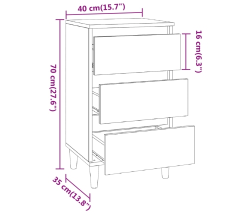 Mesita de noche madera contrachapada roble ahumado 40x35x70 cm
