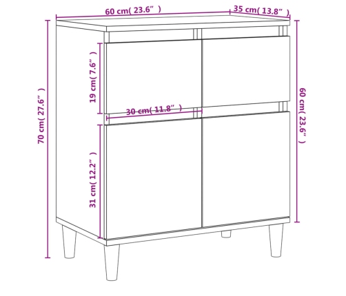 Aparador de madera contrachapada blanco 60x35x70 cm