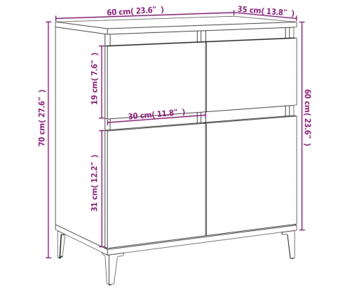 Aparador de madera contrachapada blanco 60x35x70 cm