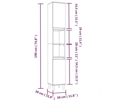 Armario de baño madera contrachapada blanco 30x30x190 cm