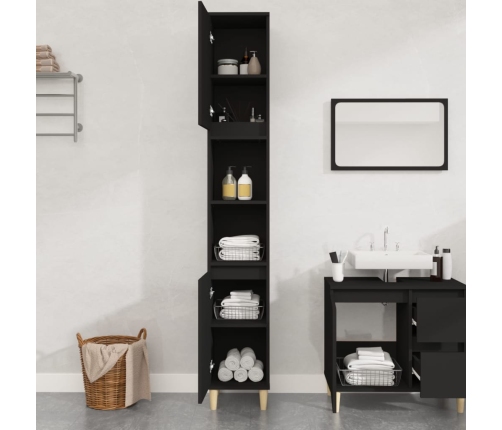 Armario de baño madera contrachapada negro 30x30x190 cm