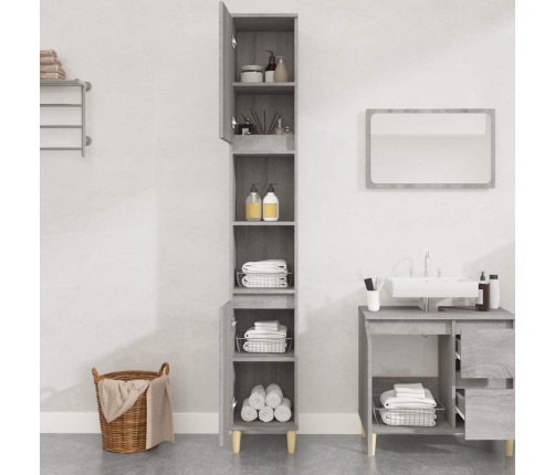 Armario de baño madera contrachapada gris Sonoma 30x30x190 cm