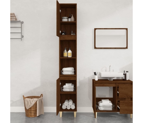 Armario de baño madera contrachapada roble marrón 30x30x190 cm