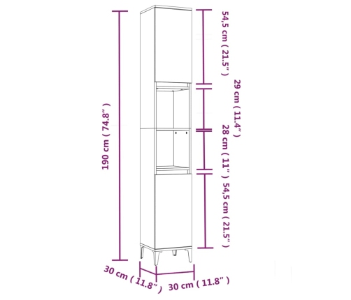 Armario de baño madera contrachapada blanco 30x30x190 cm