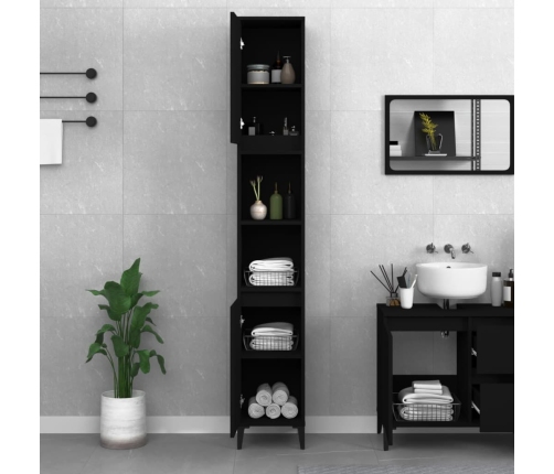 Armario de baño madera contrachapada negro 30x30x190 cm