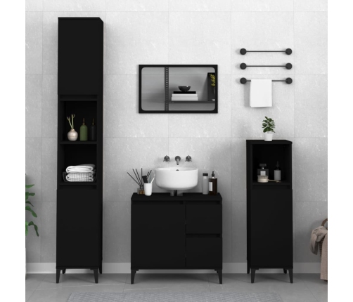 Armario de baño madera contrachapada negro 30x30x190 cm