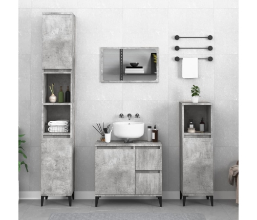 Armario de baño madera contrachapada gris hormigón 30x30x190 cm