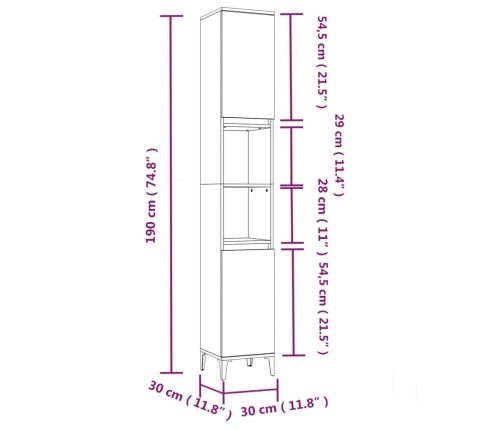 Armario de baño madera contrachapada roble ahumado 30x30x190 cm