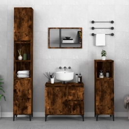 Armario de baño madera contrachapada roble ahumado 30x30x190 cm