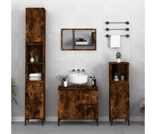 Armario de baño madera contrachapada roble ahumado 30x30x190 cm