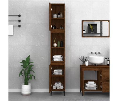 Armario de baño madera contrachapada roble marrón 30x30x190 cm