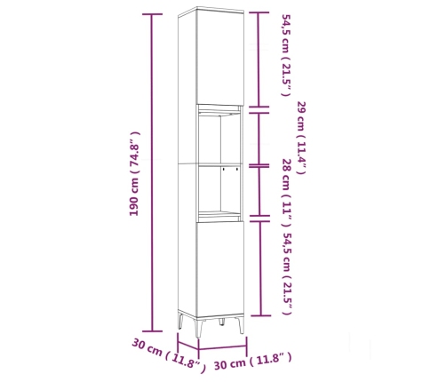 Armario de baño madera contrachapada roble marrón 30x30x190 cm