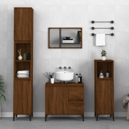 Armario de baño madera contrachapada roble marrón 30x30x190 cm