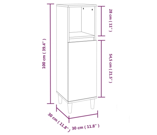 Armario de baño madera contrachapada negro 30x30x100 cm