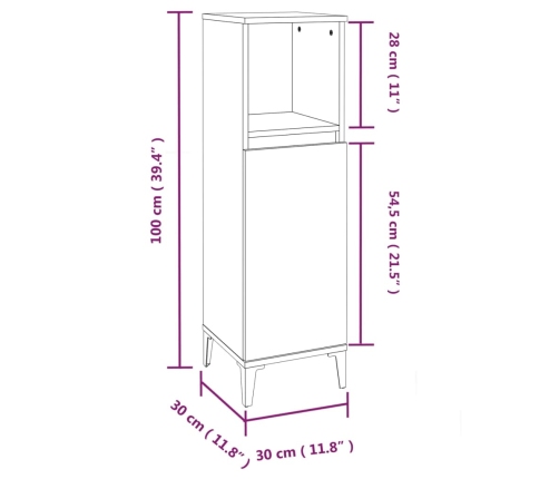 Armario de baño madera contrachapada blanco brillo 30x30x100 cm