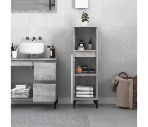 Armario de baño madera contrachapada gris Sonoma 30x30x100 cm