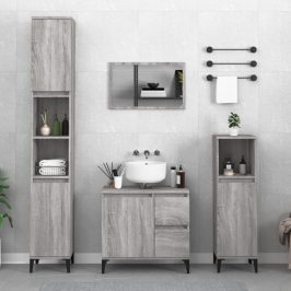 Armario de baño madera contrachapada gris Sonoma 30x30x100 cm