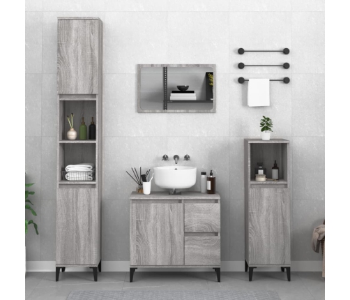 Armario de baño madera contrachapada gris Sonoma 30x30x100 cm