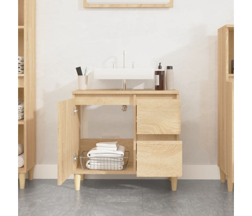 Armario de baño madera contrachapada roble Sonoma 65x33x60 cm