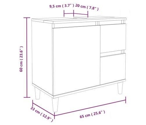 Armario de baño madera contrachapada gris hormigón 65x33x60 cm