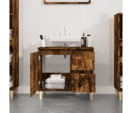 Armario de baño madera contrachapada roble ahumado 65x33x60 cm