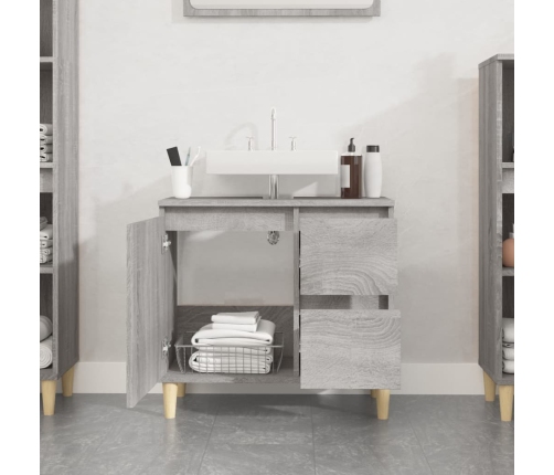 Armario de baño madera contrachapada gris Sonoma 65x33x60 cm