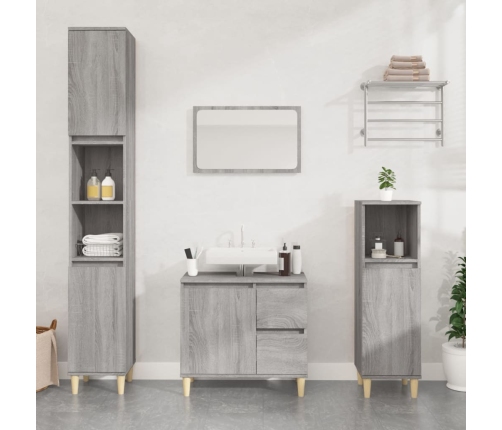 Armario de baño madera contrachapada gris Sonoma 65x33x60 cm