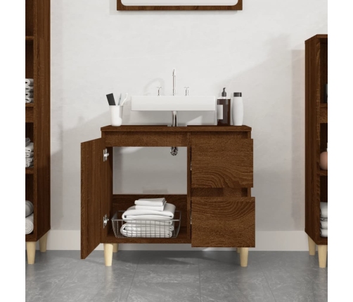 Armario de baño madera contrachapada marrón roble 65x33x60 cm