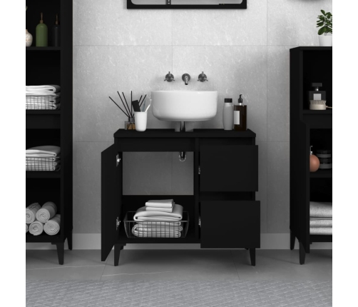 Armario de baño madera contrachapada negro 65x33x60 cm