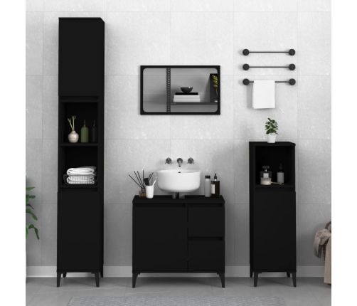 Armario de baño madera contrachapada negro 65x33x60 cm