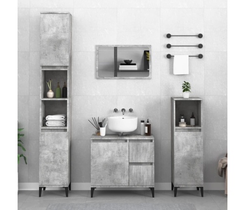 Armario de baño madera contrachapada gris hormigón 65x33x60 cm