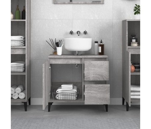 Armario de baño madera contrachapada gris Sonoma 65x33x60 cm