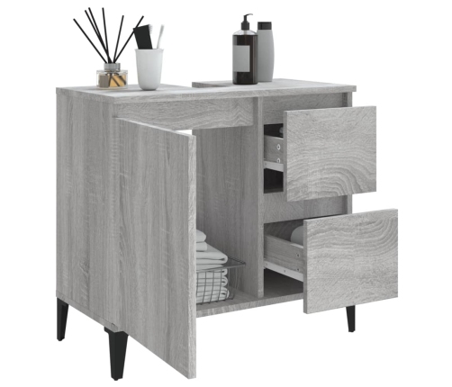 Armario de baño madera contrachapada gris Sonoma 65x33x60 cm