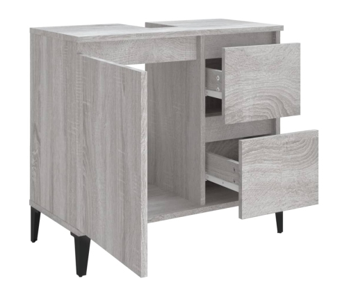 Armario de baño madera contrachapada gris Sonoma 65x33x60 cm