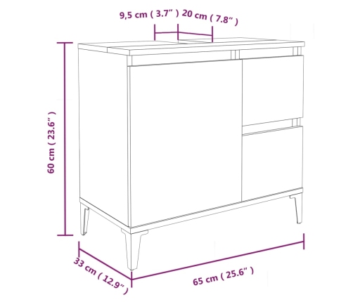 Armario de baño madera contrachapada gris Sonoma 65x33x60 cm