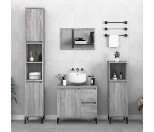 Armario de baño madera contrachapada gris Sonoma 65x33x60 cm