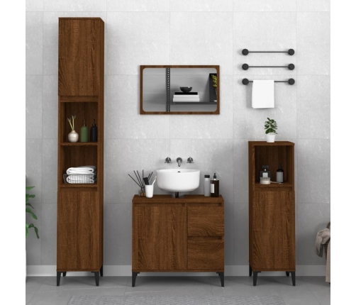 Armario de baño madera contrachapada marrón roble 65x33x60 cm