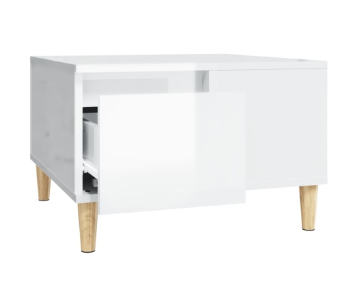 Mesa de centro madera contrachapada blanco brillo 55x55x36,5 cm