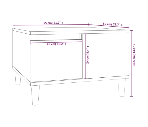 Mesa de centro madera contrachapada blanco brillo 55x55x36,5 cm