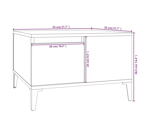 Mesa de centro madera contrachapada blanco 55x55x36,5 cm